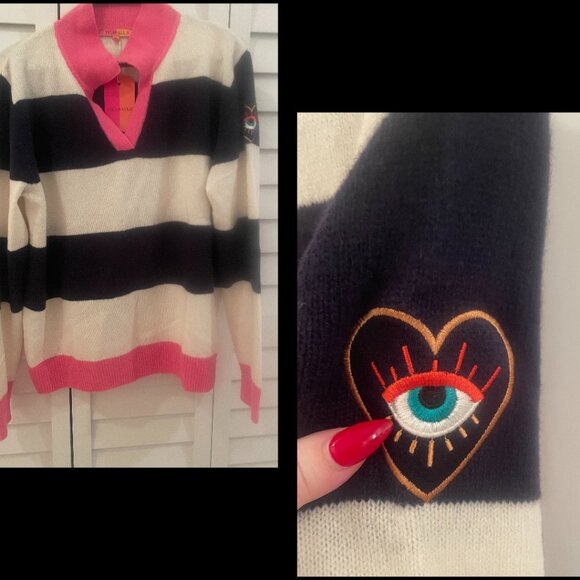 Vilagallo Sweaters - NWT Vilagallo Evil Eye Striped Contrast Pullover Sweater
